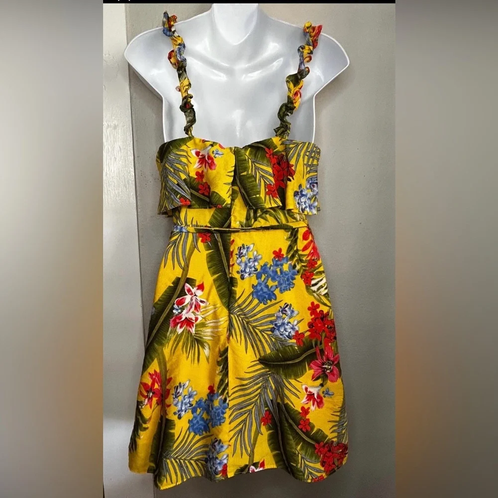 MILK & HONEY | Tropical Floral Yellow A-line Mini Dress | Women’s Size S - Picture 4 of 16